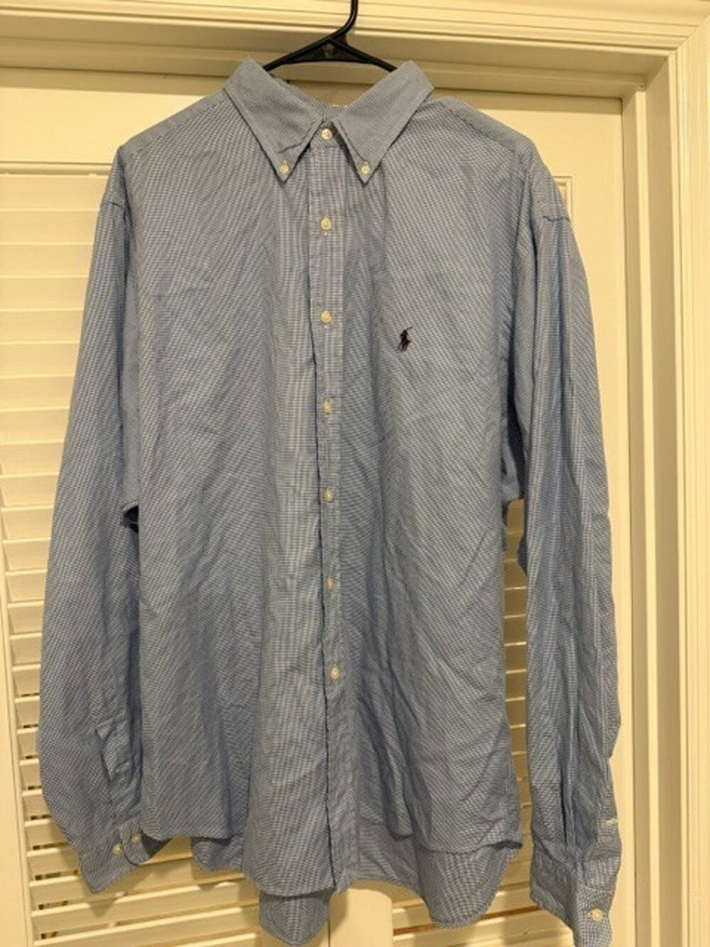 Vintage Polo Ralph Lauren Men's XL White and Blue Gingham‎ Classic Fit